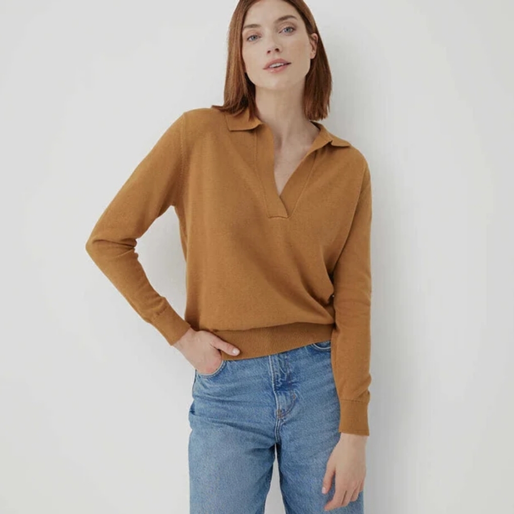 Pact Women's V-Neck Sweater in Tan